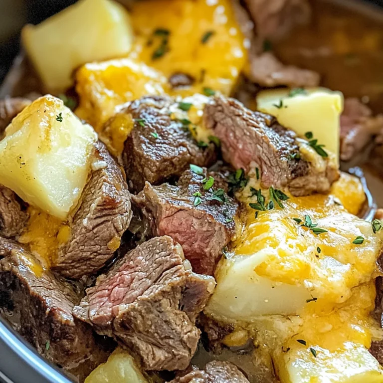 Slow Cooker Steak and Cheddar Potato Casserole
