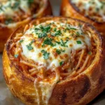 Spaghetti Garlic Bread Bowls