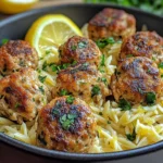 Greek Chicken Meatballs with Lemon Orzo