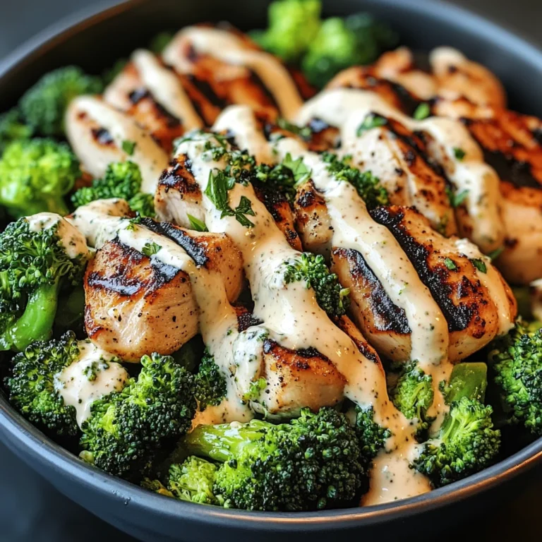 Grilled Chicken & Broccoli Bowls with Creamy Garlic Sauce