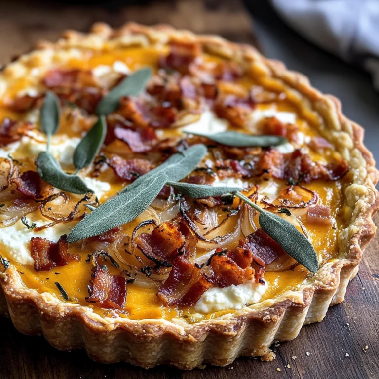 Pumpkin, Ricotta & Caramelized Onion Tart with Bacon and Sage