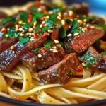 Sweet and Spicy Garlic Steak Pasta