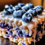 Blueberry Rice Krispies Treats with Vanilla Glaze