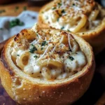 Chicken Alfredo Garlic Bread Bowls