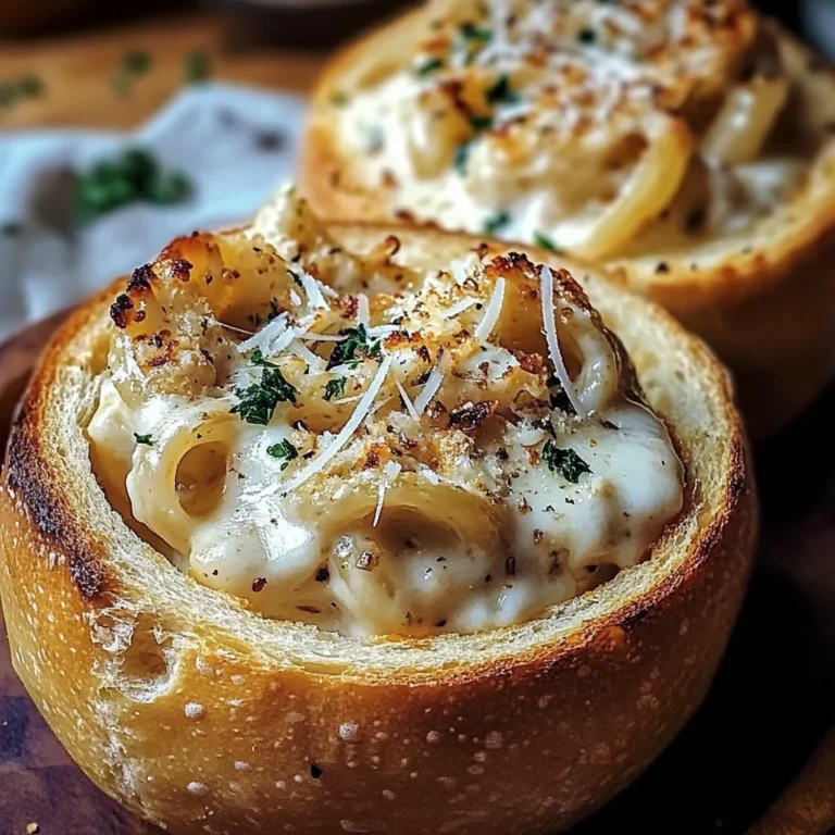 Chicken Alfredo Garlic Bread Bowls